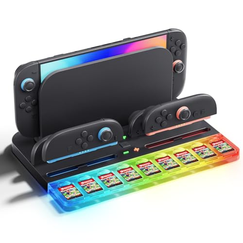 Honghao Switch 2 Charging Dock, for Nintendo 2 2025 Joycons Accessories, RBG LED Lights Switch 2 Charging Stand,4 Joycon Controller Charger Station with 9 Games Cards Slot (Black)