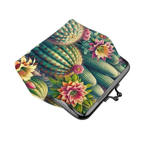 Pu Leather Buckle Coin Purse Tropical-Cactus-Flowers Girls Kiss-Lock Change Purse Wallets3