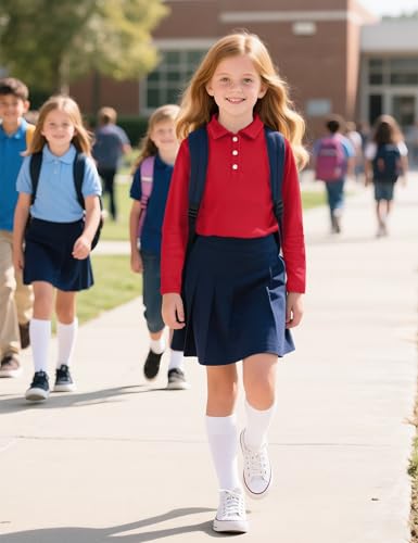 Image of Girls Uniform Shirts Long Sleeve Polo Shirt for Girls
