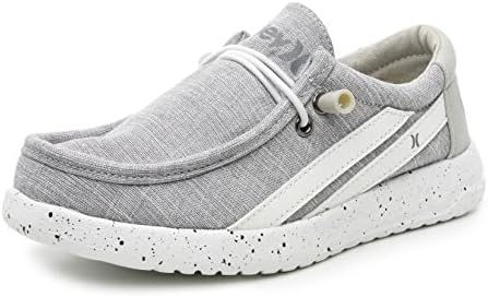 Hurley Melky Canvas Shoes - Elastic Lace Up Fashion Loafers for Boys & Girls - Classic Casual Canvas Shoes - Lightweight & Comfortable Loafers for All Day Wear Grey Multi