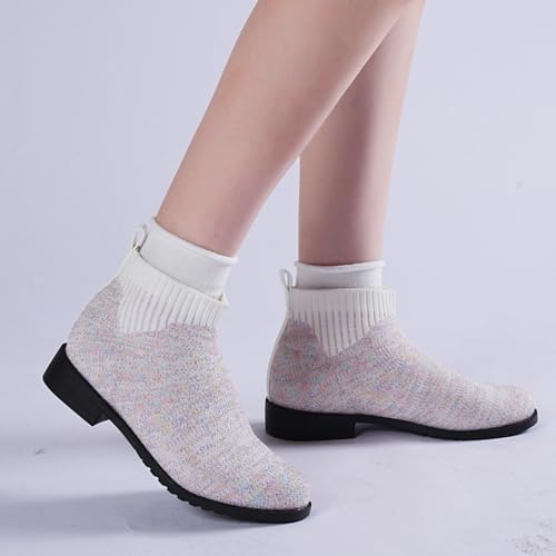 IceUnicorn Girls Chelsea Boots Knit Sock Ankle Boots Slip On Short Booties Girls Low Heel Boots for Little Kid/Big Kid2