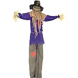 Haunted Hill Farm Scary Scarecrow Animatronic with Touch Activated Lights and Sound, Indoor or Covered Outdoor Halloween Decorations, Life-Size and Poseable Halloween Prop, Battery-Operated