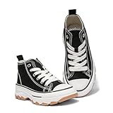 Kids High Top Canvas Trainers – Breathable Lace-Up Sneakers for Girls & Toddlers | Durable Non-Slip Rubber Sole Casual Shoes for School & Play Black