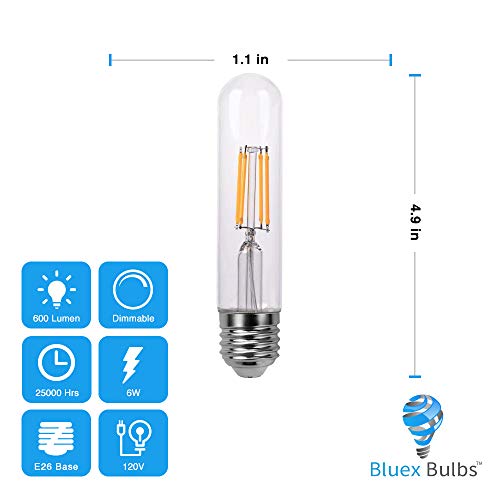 6 Pack T10 Led Bulb 6W Dimmable E26 Base Tubular Light Bulb 2700K Warm White 60W Equivalent 800Lm T10 Bulb For Rustic Pendant, Wall Scones Tube Light Bulbs Desk Lamp Filament Vintage Edison Light Bulb #TOP1