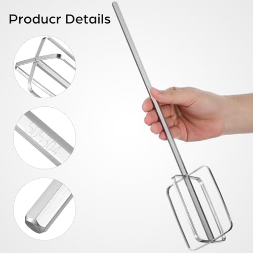 TOYANDONA Verlängerter Edelstahl Rührstab für Handmixer und Bohrmaschine 40cm zum Rühren von Fleischfüllung, Hot Pot Basis, Saucen und Teig. Ergonomischer Griff, leicht zu reinigen.