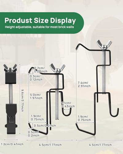 Image of Brick Clips, Brick Hangers Hooks for Hanging Outdoors No Drill, 1.97-2.91 inches Adjustable Brick Wall Clips, Metal Brick Picture Hangers No Damage (Pack of 4, Black)