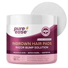 Ingrown Hair Treatment & Exfoliating Pads 50 Pre-Soaked Wipes for Razor Bumps Treatment for Women Skin-Smoothing Formula for Face, Neck, Underarms & Bikini Area
