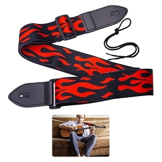 Red Flamed Guitar Strap – 5cm Wide for Electric, Acoustic & Bass Guitar - Les Beatles, Paul McCartney, John Lennon, RIngo Starr, George Harrison