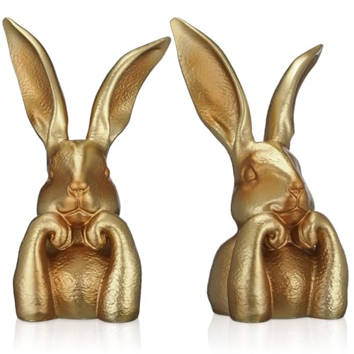Conejos de primavera, decoración de Pascua, estatua de conejo de resina dorada vintage de 8 pulgadas, figuras de conejo grandes, centro de mesa de Pascua, escultura decorativa de conejo, regalo para