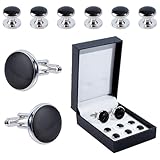NICENEEDED Men's Cufflinks Cuff Links for Men, Stainless Steel Tuxedo Shirt Cuff Links Set with Box, Black Fashion Cufflinks Jewelry Accessories