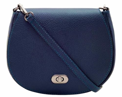 Image of Handbag Bliss Small Italian Leather Saddle Cross Body Bag/Shoulder Bag Detachable Strap (Navy Blue)