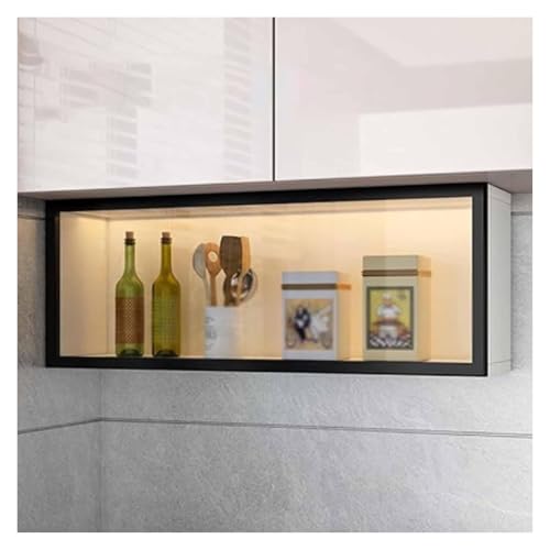 Wall Mounted Glass Display Cabinet, Solid Wood Storage for Kitchen,