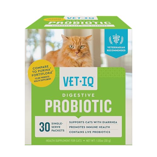 VetIQ Cat Probiotic Powder, Treats Diarrhea and Food Sensitivity, Chicken Flavored Single-Serve Packets for Indoor/Outdoor Use, 30 Count
