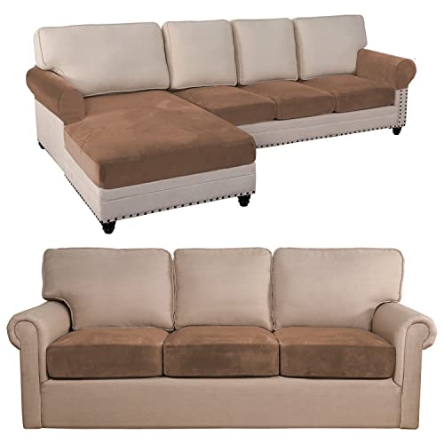 PrinceDeco Sectional Sofa L Shape Couch Cushion Covers and Armchair Covers and Individual Cushions Sofa Cushion Covers Bundle, Furniture Protector, Plaid Pattern, Removable and Washable, Cam