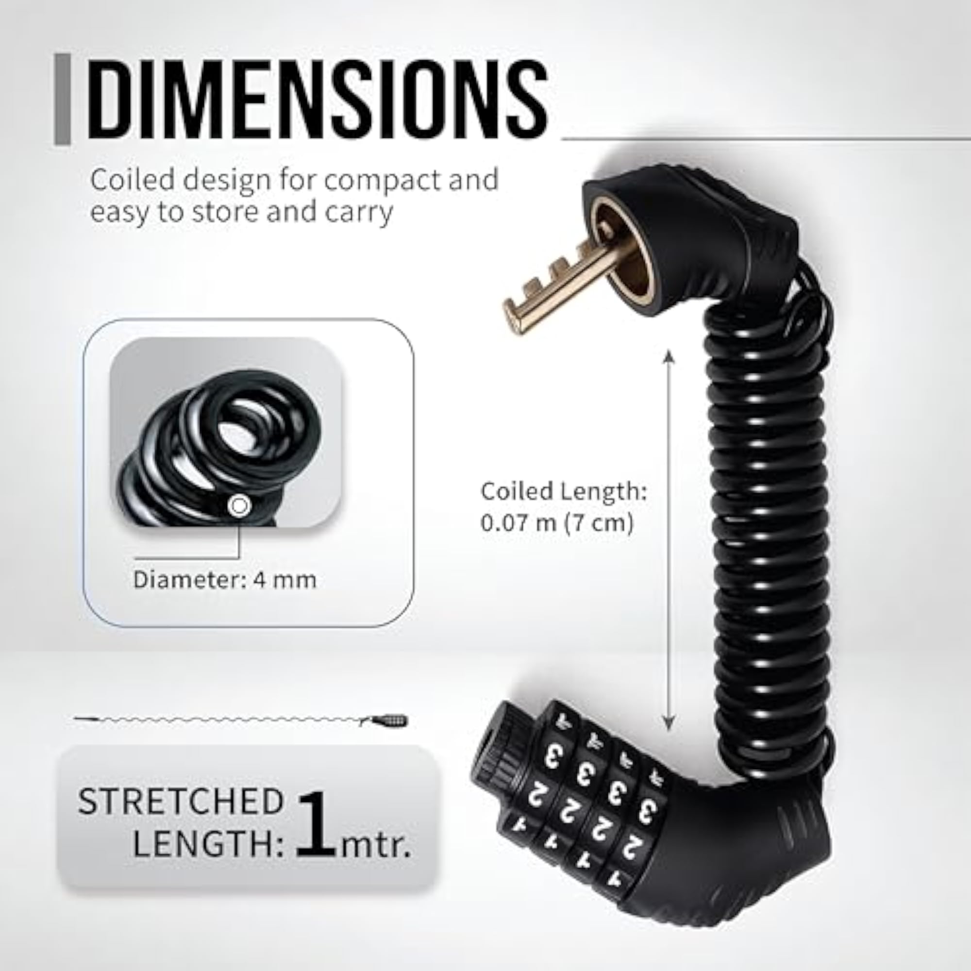 4-Digit Anti-Theft Cable Lock for Bicycle & Helmet