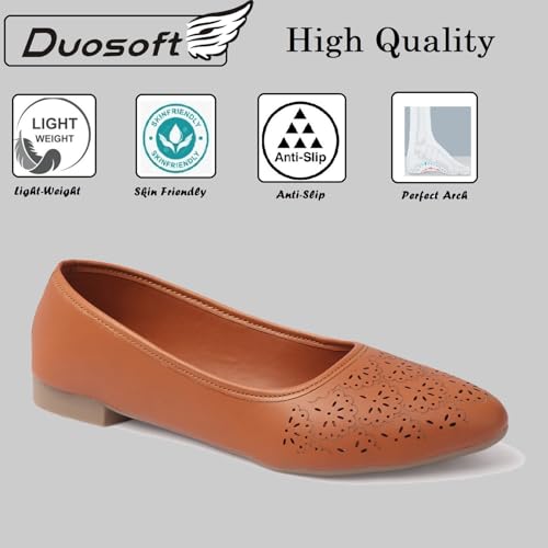 Image of Duosoft Orthopaedic Ballet Flats, Diabetic Comfort Shoes, Beige Perforated Design,Casual Wear Bellies for Women 206-Tan