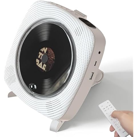 Realinkus CD Players for Home, Portable CD Player with Speakers, FM Radio, Remote Control, AUX Port, USB Read, Compatible Formats, Wired Powered, Desktop and Wall Mounted, White, Gift Cover