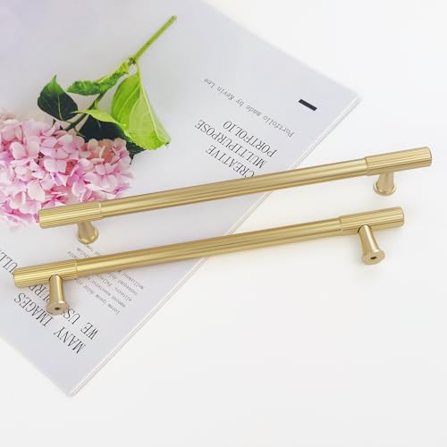 Pexintek 6 Tiradores para Muebles Modernos Dorados Distancia de Perforación 192mm Tirador de Cajón con Tornillos Para Armario de Cocina, Armoire, Librería, Tocador (Dorado)