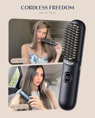 Fanttik Solo I10 APEX Portable Hair Straightener Brush, Cordless Straightening Comb with 113% Larger Heating Area & LED Display, Ceramic Coating & Ionic Technology, Safe Mode for Frizz-Free Shine