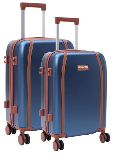 Image of FUR JADEN The Wayfarer Polycarbonate Travel Luggage Suitcase with 8 StealthTech Silent Shock Absorbing Wheels, TSA Lock & Aviation Grade Telescopic Trolley (Cobalt Navy, Cabin + Medium)