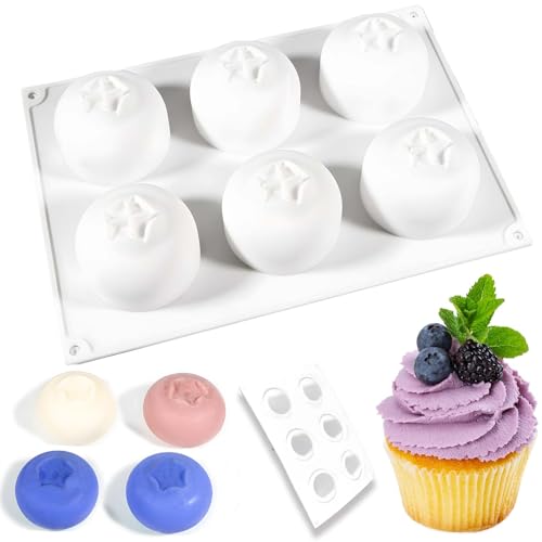 Raspberry Blueberry Silicone Molds, 6-Cavity Fruit-Shaped for Chocolate, Dessert, Cupcakes, Mousse Cake, Soap, Candy, Jello, Fondant Decor, Reusable Home Baking Patisserie Tools (White Blueberry)