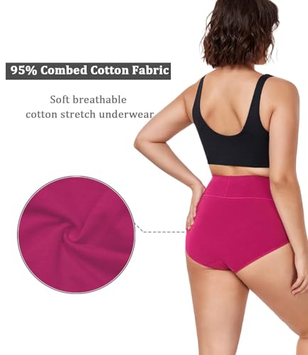 wirarpa Women's Cotton Underwear High Waisted Ladies Panties Full Coverage Briefs 4 Pack (Regular & Plus Size)