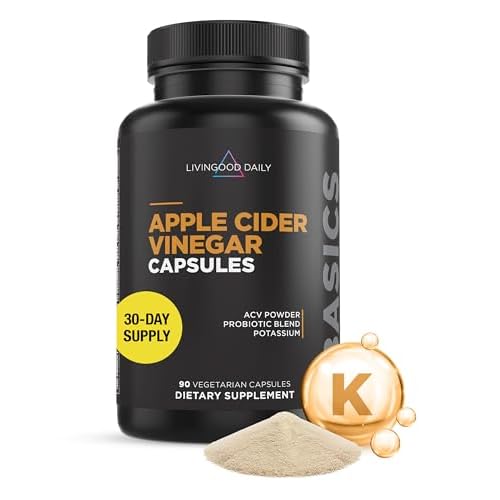 Livingood Daily Apple Cider Vinegar Capsules with The Mother (1500mg) – ACV Pills with Probiotics & Potassium for Women & Men – Supports Gut Health, Digestion, Appetite & Weight – Vegan, 90 Capsules