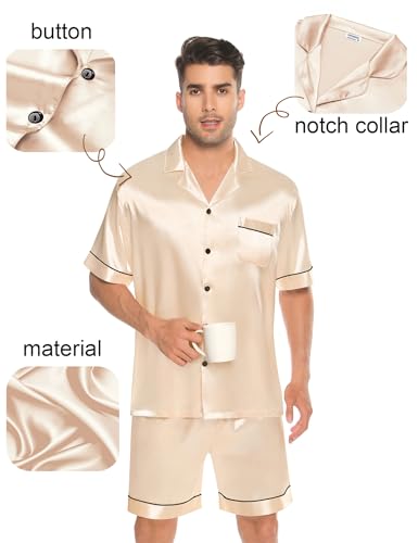 SWOMOG Couples Pajamas Women &Men Silky Satin Sleepwear Short Sleeve Button Down Pj Set Loungewear3