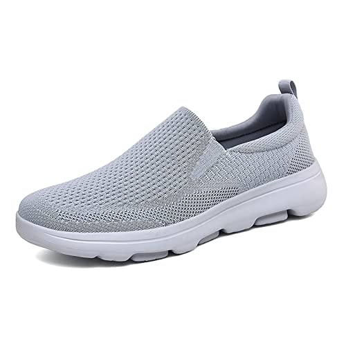 Poemlady Men's Slip On Walking Shoes - Lightweight Comfortable Mesh Casual Work Loafer Sneakers A/Gray #TOP1