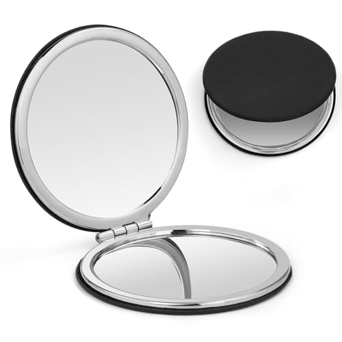 OSDUE Makeup Mirror, 2X Magnifying PU Leather Compact Double Sided 80mm Portable Folding Pocket Travel Handheld Mirror
