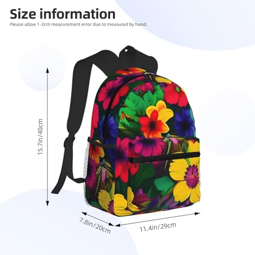 Mochila impermeable de flores arco iris con espalda cómoda 4