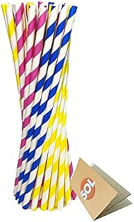 40pk Paper Straws Drinking for Parties | 10cm | Paper Drinking Straws | Cocktail Straws | Straws Drinking Paper | Disposable Straws | Party Straws | Pink Straws, Yellow Straws & Blue Paper Straw