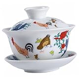 TOYZFRIENDY Teetasse Keramik Chinesischer Stil Mit Deckel Und Untertasse Tee Schale Für Grünen Und Blumentee Teeservice Geschirr Für Küchenteetasse