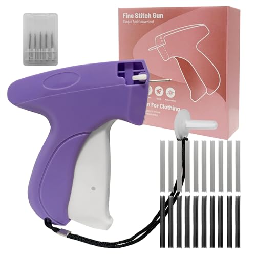 Rpuzonier Stitchy Gun for Clothes, Stitchy Quick Clothing Fixer Tagging Gun Mini Stitch Gun for Clothes Quick Stitch Sewing Gun, Includes 6 Needle, 1000 Black Fasteners & 1000 White Fastener (Purple)