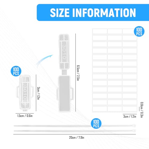 Kabelbeschriftung Erkennungsbox Set mit 100 pcs Kabeletiketten, 100 Kabelbinder, 100 Etiketten, Wasserdicht Transparent Kabel Beschriftung, Kabelmarkierung für Sortierung von Kabeln Aller Art