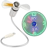 [New] USB LED Clock Fan with Temperature, SAYTAY Mobile USB Real Time Fan Fahrenheit and Celsius Display Portable Cooling Mini USB Quiet Gooseneck Fan for Office, Home & Travel (TC)