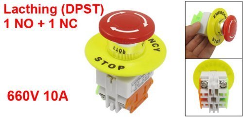 YQBOOM 2pcs 22mm Mounting Hole Latching Emergency Stop Push Button Switch Red with 60mm Emergency Stop Sign 1NO 1NC
