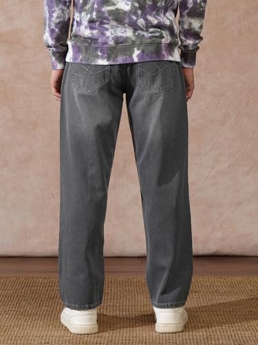 Image of WROGN Men's 100% Cotton Jeans | Solid | Baggy Fit