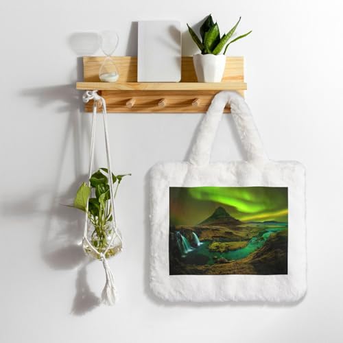 Sac à main en peluche blanc avec imprimé aurora texture douce et légère - 5