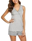 UNibelle Schlafanzug Ärmellos Damen Stillpyjama Kurz Hausanzug für Schwangerschaft Pyjama Set Stillzeit Wochenbett, Hellgrau, M