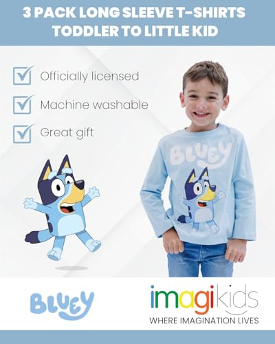 Bluey 3 Pack Long Sleeve T-Shirts Toddler to Big Kid Sizes (2T - 10-12)2