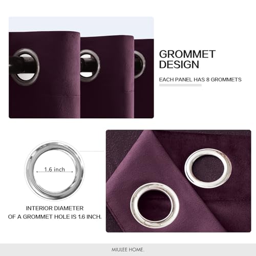 MIULEE Velvet Curtains Purple Orchid Elegant Grommet Thermal Insulated Soundproof Room Darkening Curtains/Drapes for Classical Living Room Bedroom Decor 52 x 84 Inch Set of 2 by MIULEE - Image 2