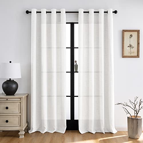 Melodieux Linenlook White Curtain W46 x L90 Inch - Room Darkening Curtains Eyelet for Bedroom Living Room (White, 2 Panels)