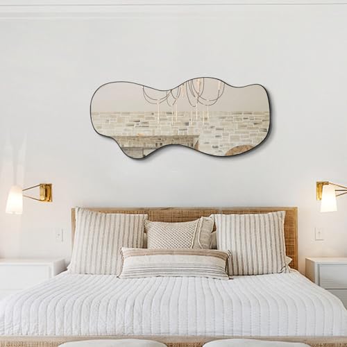 POZINO Irregular Wall Mirror, 47.2"x21.6" Asymmetrical Frameless Mirror, Large Modern Abstract Wall Mirrors for Living Room Bathroom Bedroom Hallway Entryway, Hangs Vertically or Horizontally — view 4