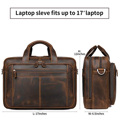 Augus Business Travel Briefcase Genuine Leather Duffel Bags For Men Laptop Bag Fits 15.6 Inches Laptop Ykk Metal Zipper (Dark Brown) #TOP3