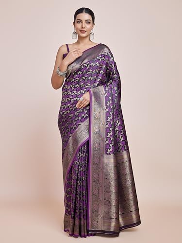 Image of Monjolika Fashion Women's Banarasi Pure Kanjivaram Style Satin Silk Saree With Blouse Piece for Wedding