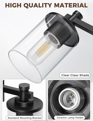 Image of DORESshop 4-Light Black Bathroom Light Fixtures Over Mirror, Modern Wall Sconce with Clear Glass Shade, Vanity Lights for Bathroom