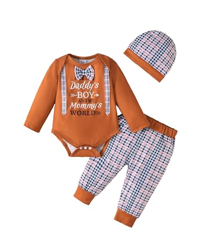 Image of KIMI BEAR Baby Boy Clothes Infant Newborn Outfits Long Sleeve Letter Print Romper + Hat + Pants Set