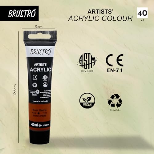 Image of BRUSTRO Artists Acrylic Paint Tube | 40ml, Burnt Sienna (Pack of 2)|Non-Toxic, Water Based, Inter Mixable, Ideal for Painting, Textured Effects on Canvas, Paper, Fine Art Student and Professionals