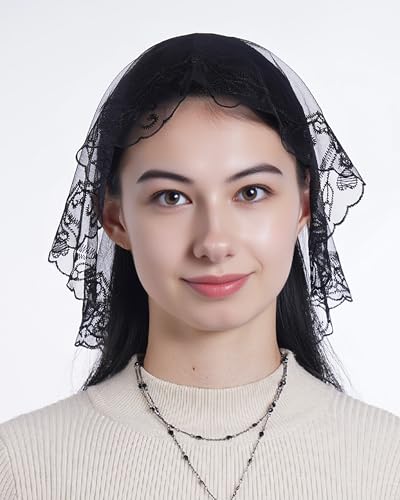 Bozidol Small Catholic Veils for Church, Christian Cross Lace Mantilla Chapel Veil, Latin Mass Head Coverings for Women Girls3